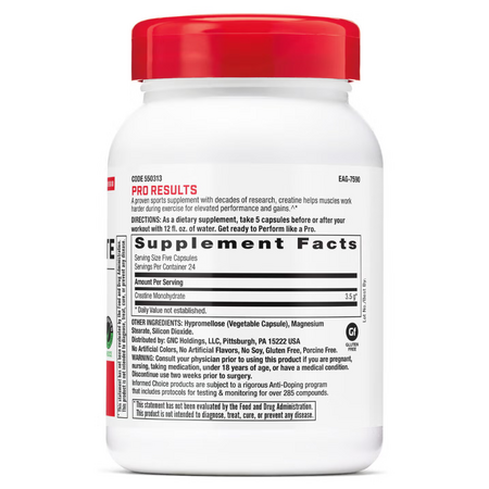 Creatina monohidrata Pro Performance, 3500 mg, 120 capsule, GNC 735558