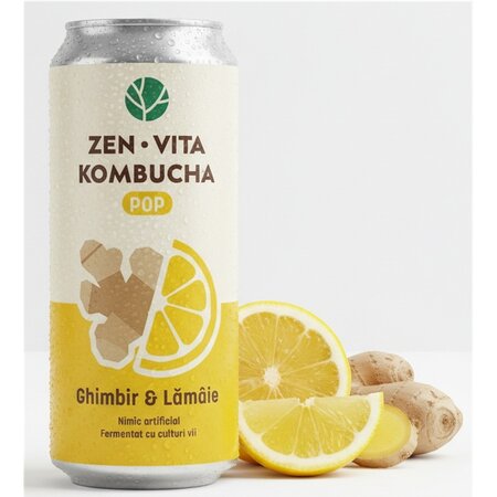 Bautura fermentata din ceai cu ghimbir si lamaie Kombucha Pop, 330 ml, Zenvita 684740