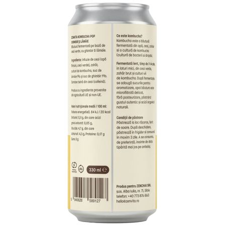 Bautura fermentata din ceai cu ghimbir si lamaie Kombucha Pop, 330 ml, Zenvita 684739
