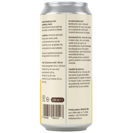 Bautura fermentata din ceai cu ghimbir si lamaie Kombucha Pop, 330 ml, Zenvita 684739