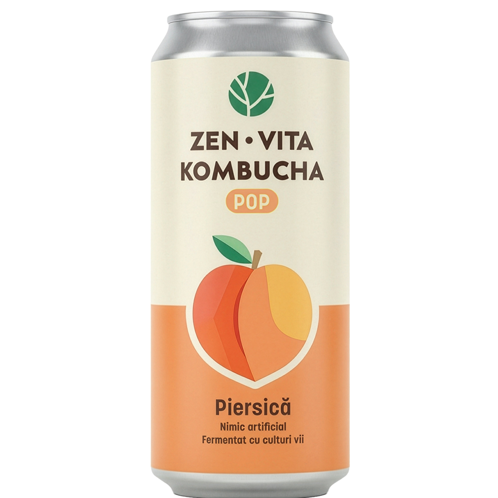 Bautura fermentata din ceai cu piersica Kombucha Pop, 330 ml, Zenvita