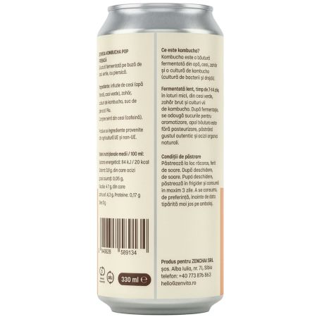Bautura fermentata din ceai cu piersica Kombucha Pop, 330 ml, Zenvita 684751