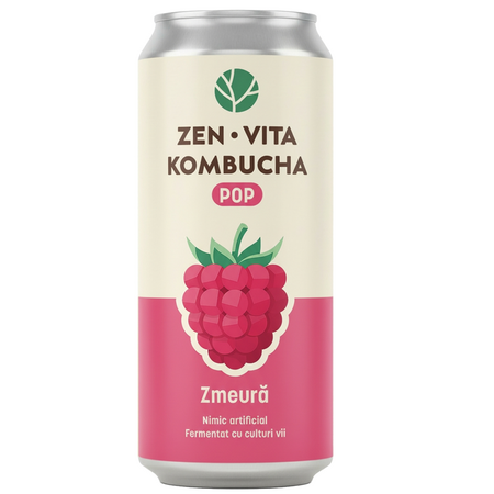 Bautura fermentata din ceai cu zmeura Kombucha Pop, 330 ml, Zenvita