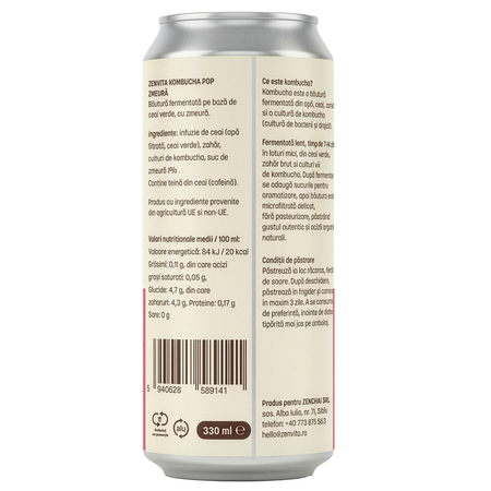 Bautura fermentata din ceai cu zmeura Kombucha Pop, 330 ml, Zenvita 684755