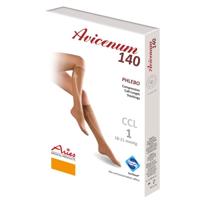 Ciorapi compresivi pana la genunchi Bej Marimea L Normal Phlebo 140, 1 pereche, Avicenum