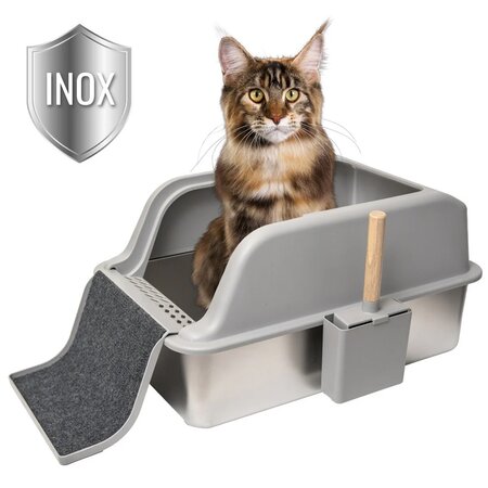 Litiera din inox pentru pisici, marimea XL, Shaw 685021