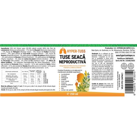 Sirop tuse seaca neproductiva Hyper-Tuss, 250 ml, Hypericum 685079