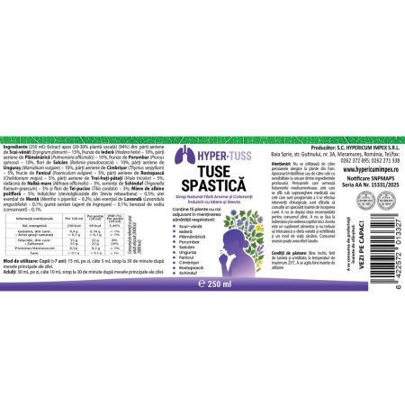 Sirop tuse spastica Hyper-Tuss, 250 ml, Hypericum 685081