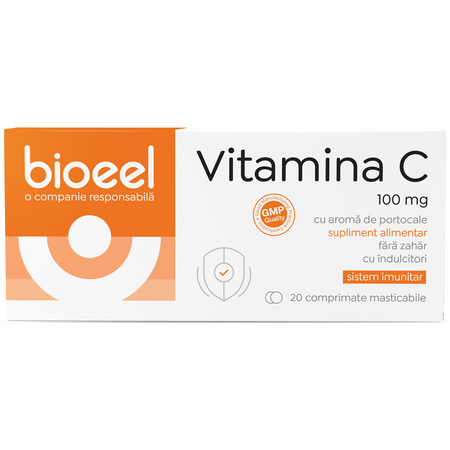 Vitamina C cu aroma de portocale, 100 mg, 20 comprimate masticabile, Bioeel