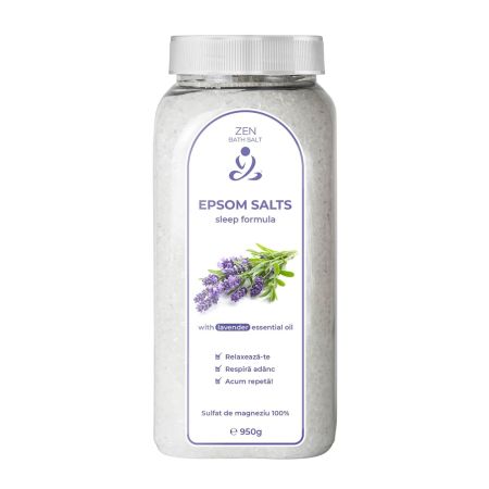 Sare de baie cu ulei esential de Lavanda Epsom, 950 g, Zen