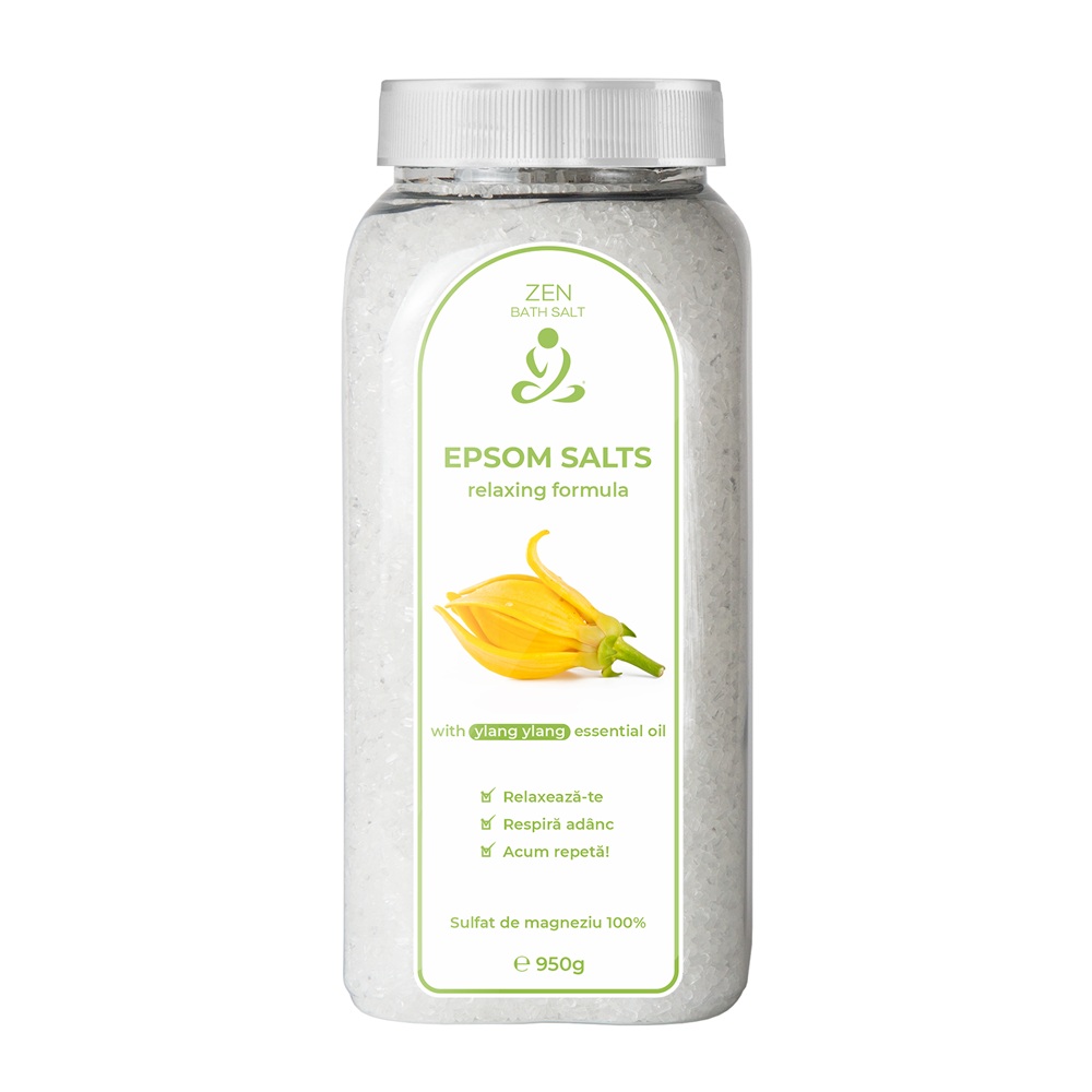 Sare de baie cu ulei esential de Ylang Ylang Epsom, 950 g, Zen