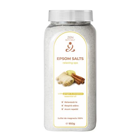 Sare de baie cu ulei esential de Scortisoara si Ghimbir Epsom, 950 g, Zen