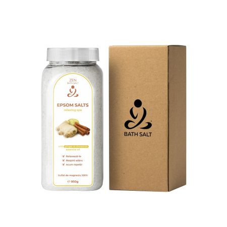 Sare de baie cu ulei esential de Scortisoara si Ghimbir Epsom, 950 g, Zen 685373