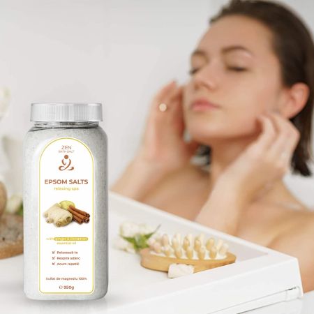 Sare de baie cu ulei esential de Scortisoara si Ghimbir Epsom, 950 g, Zen 685375