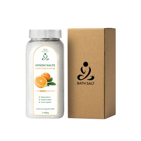 Sare de baie cu ulei esential de Portocala Epsom, 950 g, Zen 685379