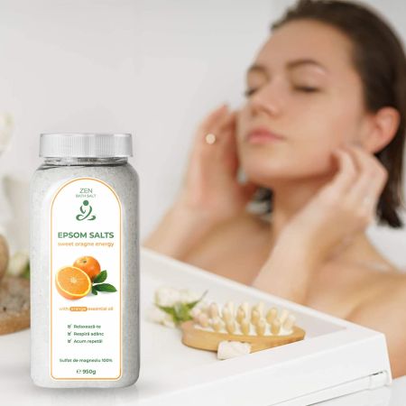 Sare de baie cu ulei esential de Portocala Epsom, 950 g, Zen 685380
