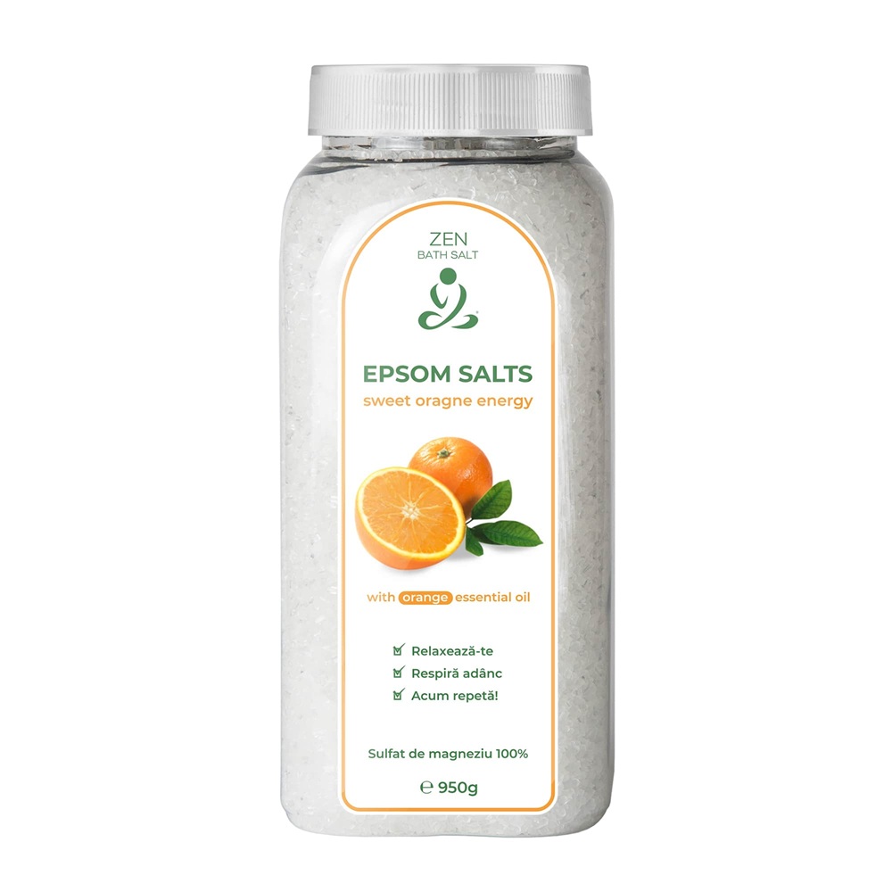 Sare de baie cu ulei esential de Portocala Epsom, 950 g, Zen
