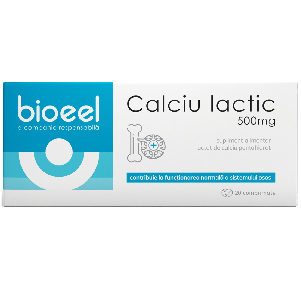 Calciu lactic, 500 mg, 20 comprimate filmate, Bioeel