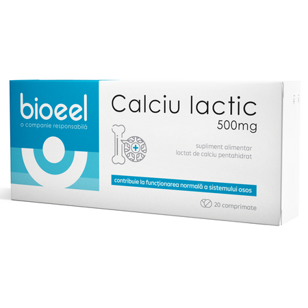Calciu lactic, 500 mg, 20 comprimate filmate, Bioeel 685394