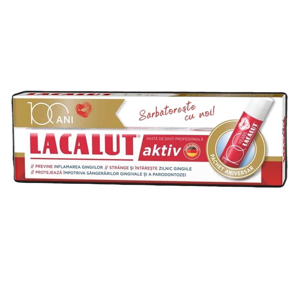 Pachet Pasta de dinti Lacalut Aktiv 75 ml + Balsam de buze 1 bucata, Lacalut