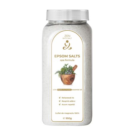Sare de baie cu ulei esential de plante medicinale Epsom, 950 g, Zen