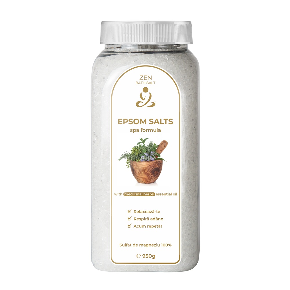 Sare de baie cu ulei esential de plante medicinale Epsom, 950 g, Zen