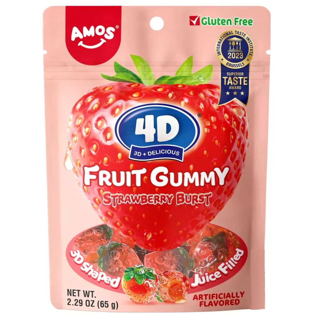 Jeleuri cu capsuni 4D Fruit Gummy Strawberry, 65 g, Amos