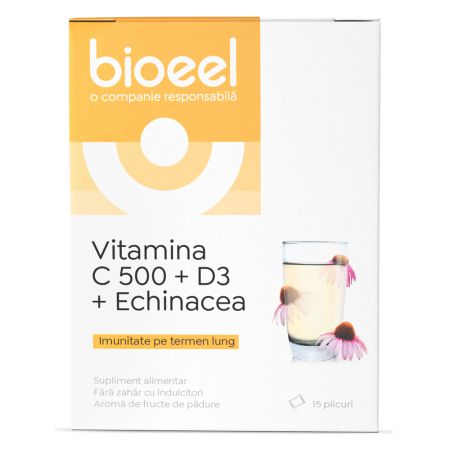 Vitamina C 500 + D3 + Echinacea, 15 plicuri, Bioeel