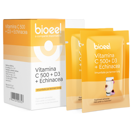 Vitamina C 500 + D3 + Echinacea, 15 plicuri, Bioeel 685494