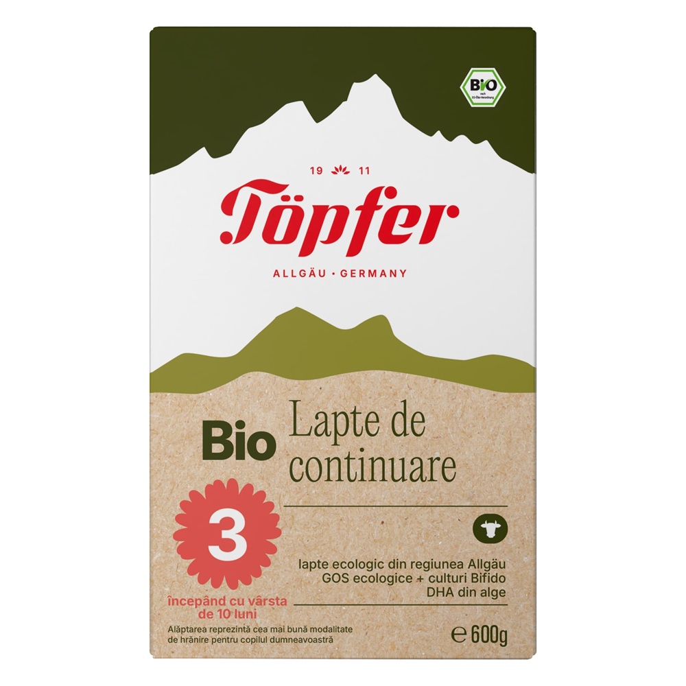 Lapte praf + 10 luni Bio 3, 600 g, Topfer