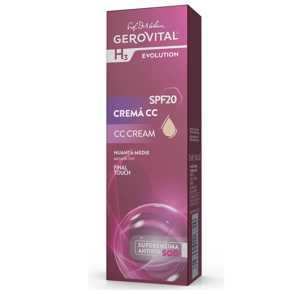 Crema de fata nuantatoare Medium Tint  Cc cu  Spf 20 Gh3 Evolution, 30 ml, Gerovital
