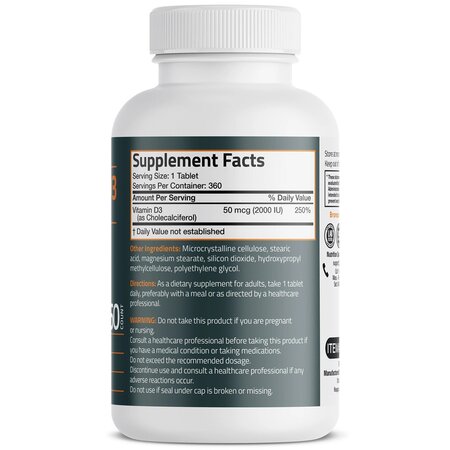 Vitamina D3 2000 UI, 50 mcg, 360 tablete, Bronson Laboratories 685780
