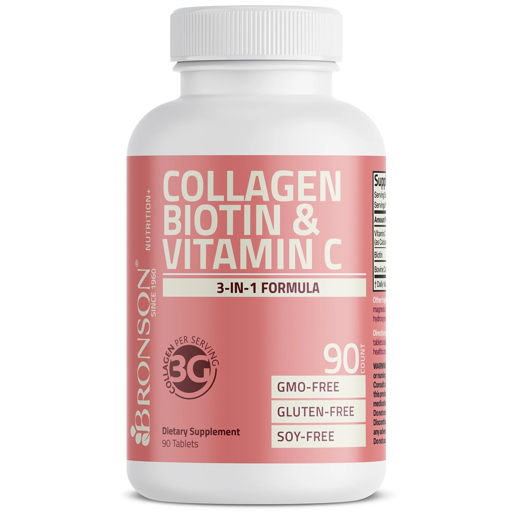 Collagen + Biotina + Vitamina C Advanced Beauty Support Formula, 90 tablete, Bronson Laboratories