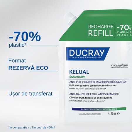 Rezerva eco sampon anti-matreata grasa Squanorm Kelual, 400 ml, Ducray 685844