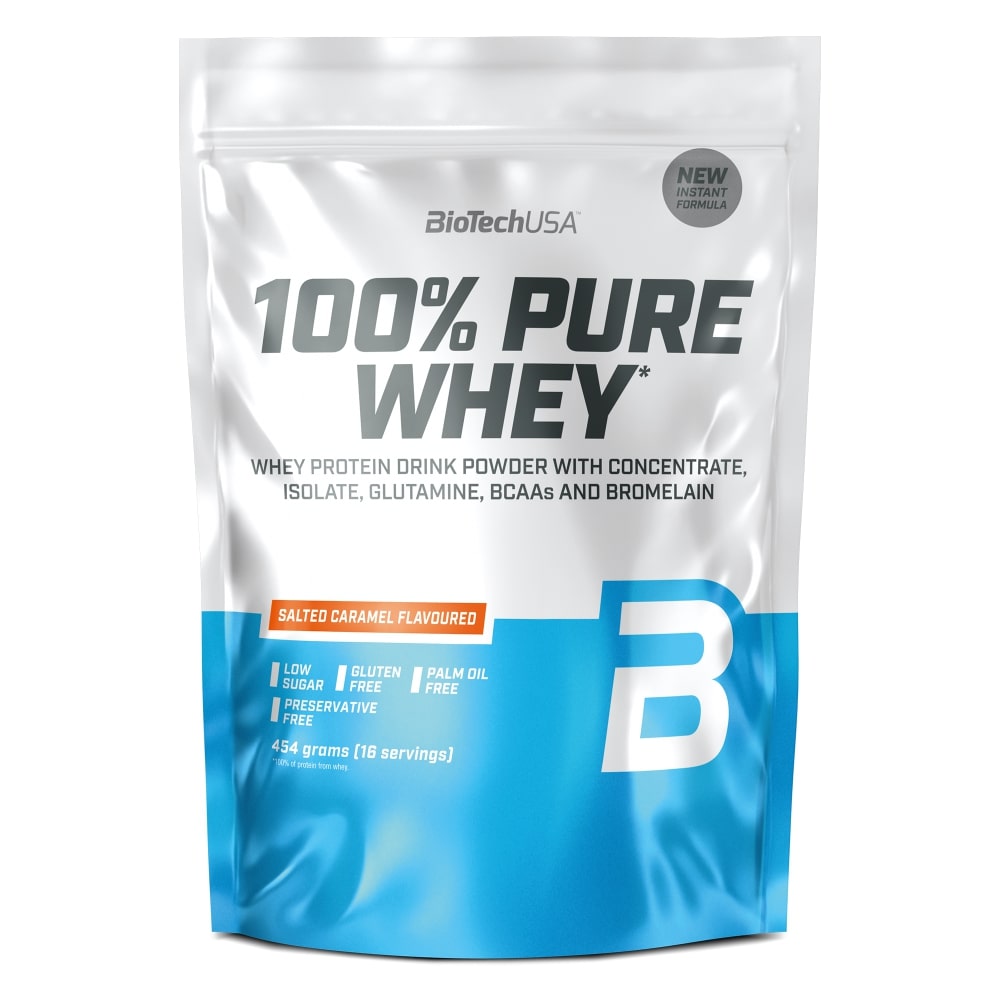 Pudra proteica Salted Caramel 100% Pure Whey, 454 g, BioTech USA