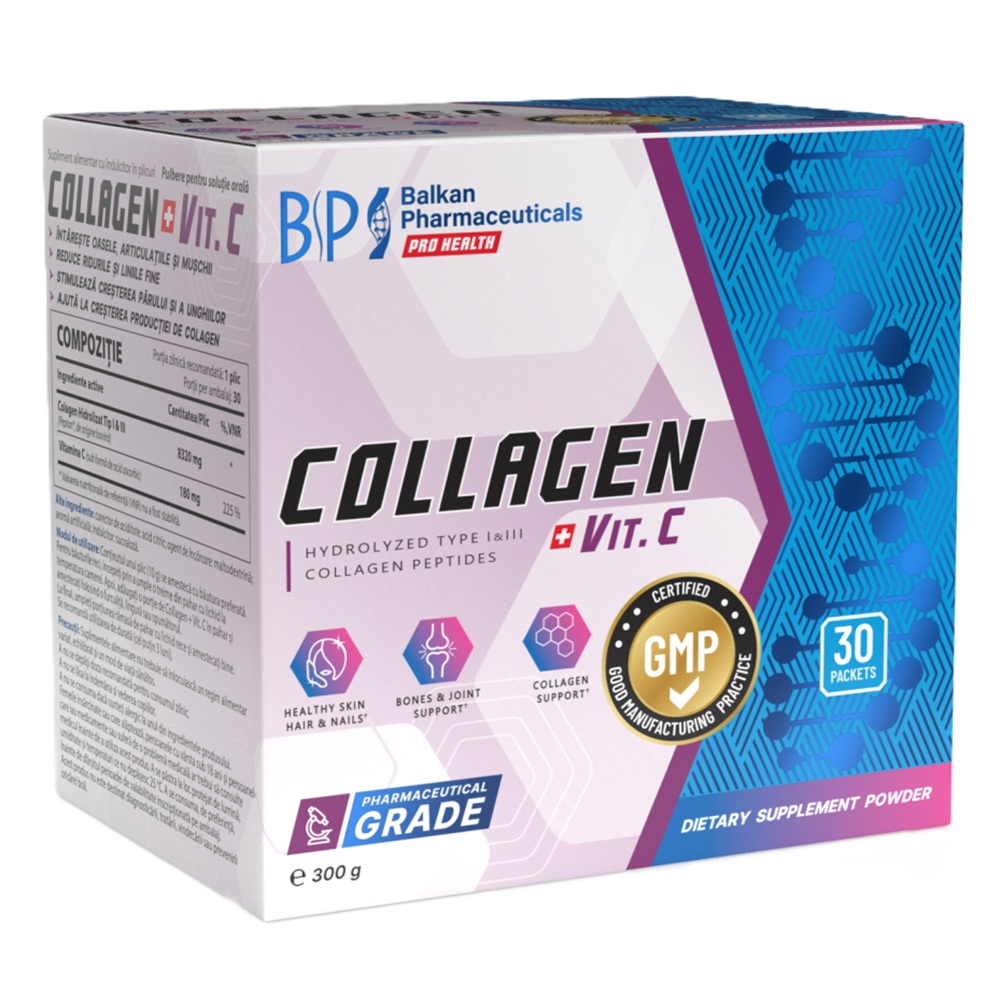Colagen + Vitamina C, 30 plicuri, Balkan Pharmaceuticals