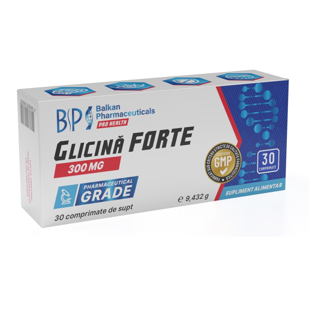 Glicina Forte, 300 mg, 30 comprimate, Balkan Pharmaceuticals
