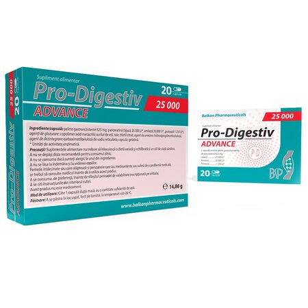 Pro-Digestiv Advance, 25000 UI, 20 capsule, Balkan Pharmaceuticals 686282