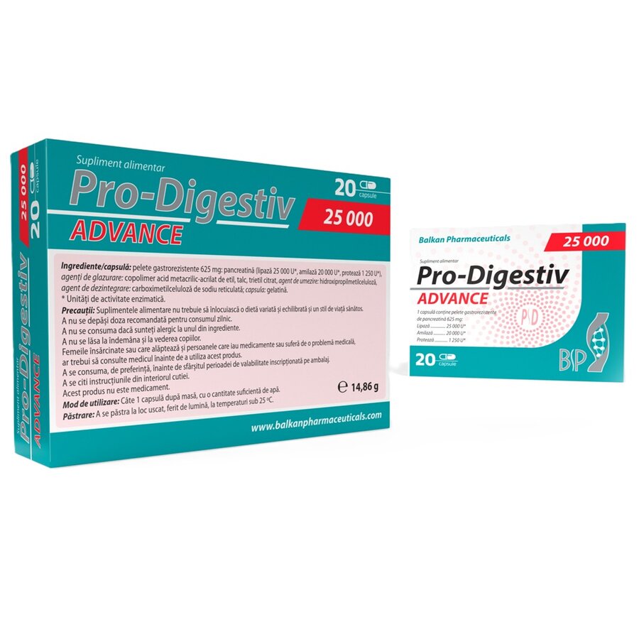 Pro-Digestiv Advance, 25000 UI, 20 capsule, Balkan Pharmace : Farmacia ...