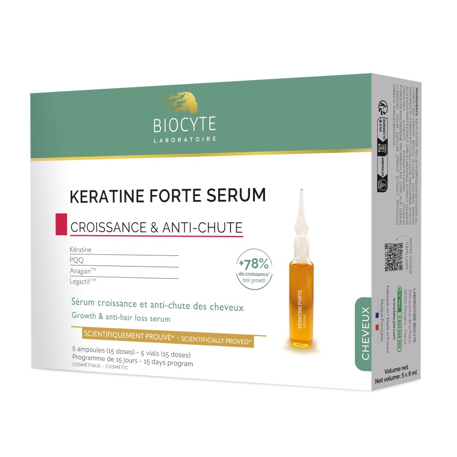 Tratament impotriva caderii parului Keratine Forte Serum, 5 fiole x 9 ml, Biocyte