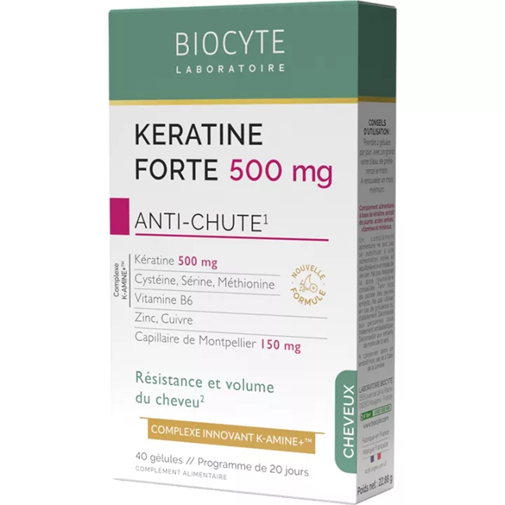 Supliment pentru cresterea parului Keratine Forte Antichute, 500 mg, 40 capsule, Laboratoire Biocyte