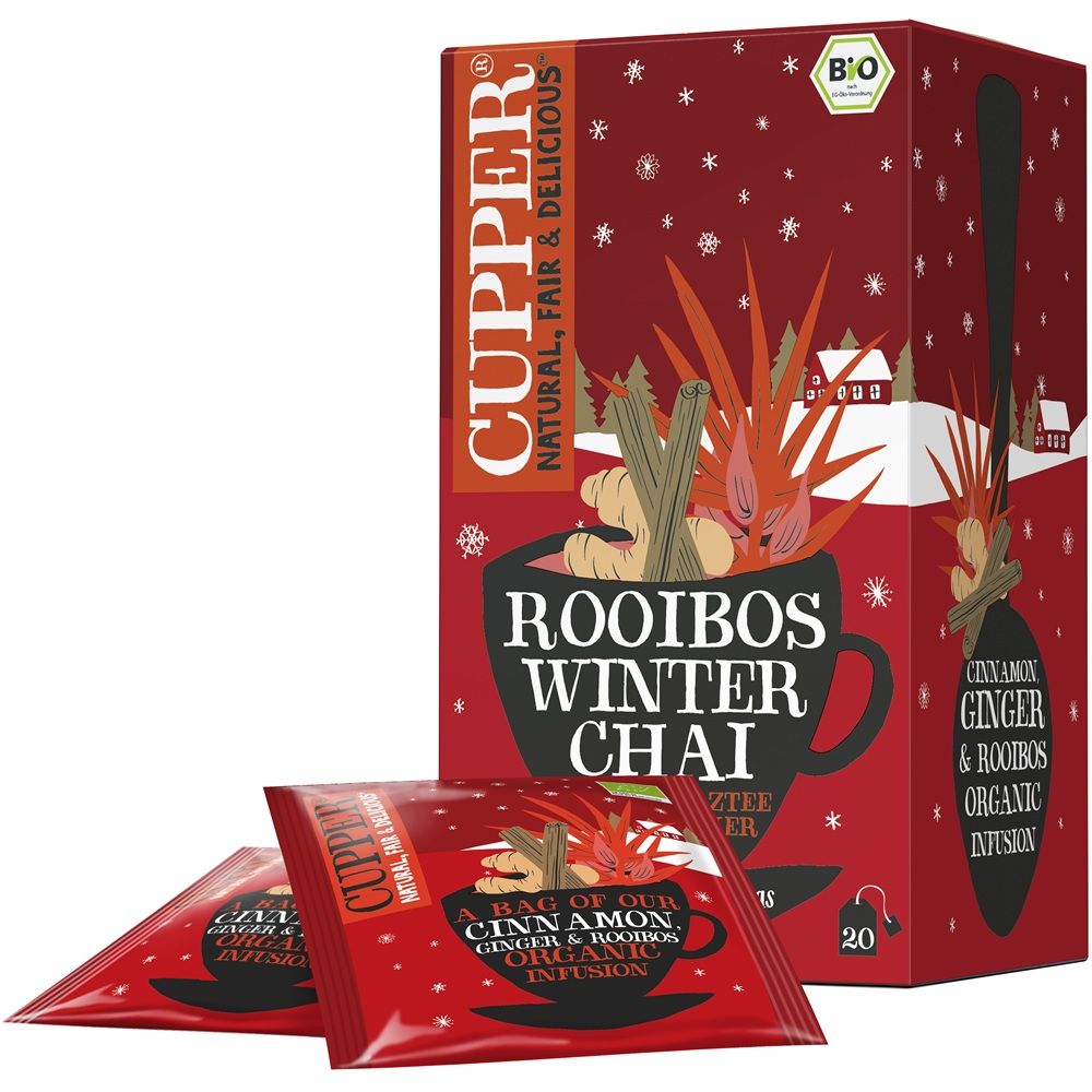 Ceai bio cu scortisoara si ghimbir Rooibos Winter, 20 plicuri, Cupper