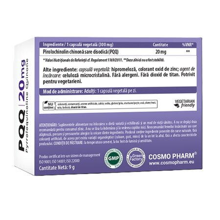 PQQ, 20 mg, 30 capsule vegetale, Cosmo Pharm 713999