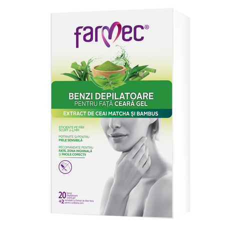 Benzi depilatoare pentru fata cu ceara-gel, 10 x 2 bucati, Farmec