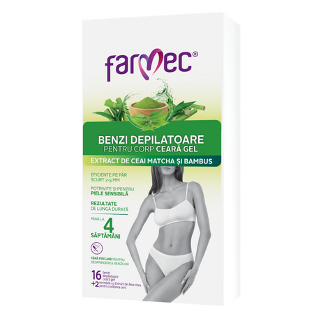Benzi depilatoare pentru corp cu ceara-gel, 8 bucati x 2, Farmec