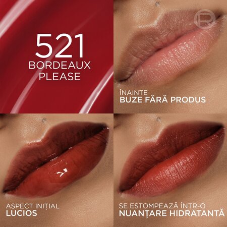 Luciu de buze hidratant Nuanta 521 Bordeaux Please Hyaluron Tint, 5 ml, Loreal 686998