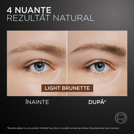 Tus pentru sprancene cu pensula dubla Nuanta Light Brunette Infaillible Faux Brow, 1 ml, Loreal 687122