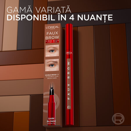 Tus pentru sprancene cu pensula dubla Nuanta Dark Blonde Infaillible Faux Brow, 1 ml, Loreal 687115