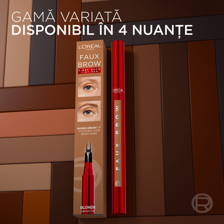 Tus pentru sprancene cu pensula dubla Nuanta Blonde Infaillible Faux Brow, 1 ml, Loreal 687104