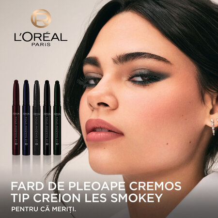 Fard de pleoape cremos Nuanta 490 All Night Black Le Shadow Stick Smokey, 1.4 g, Loreal 687259